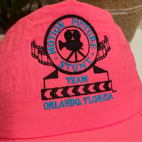 Vintage 90s SnapBack Hat Motion Picture Stunt Team Orlando Florida Hot Pink - Picture 7 of 7